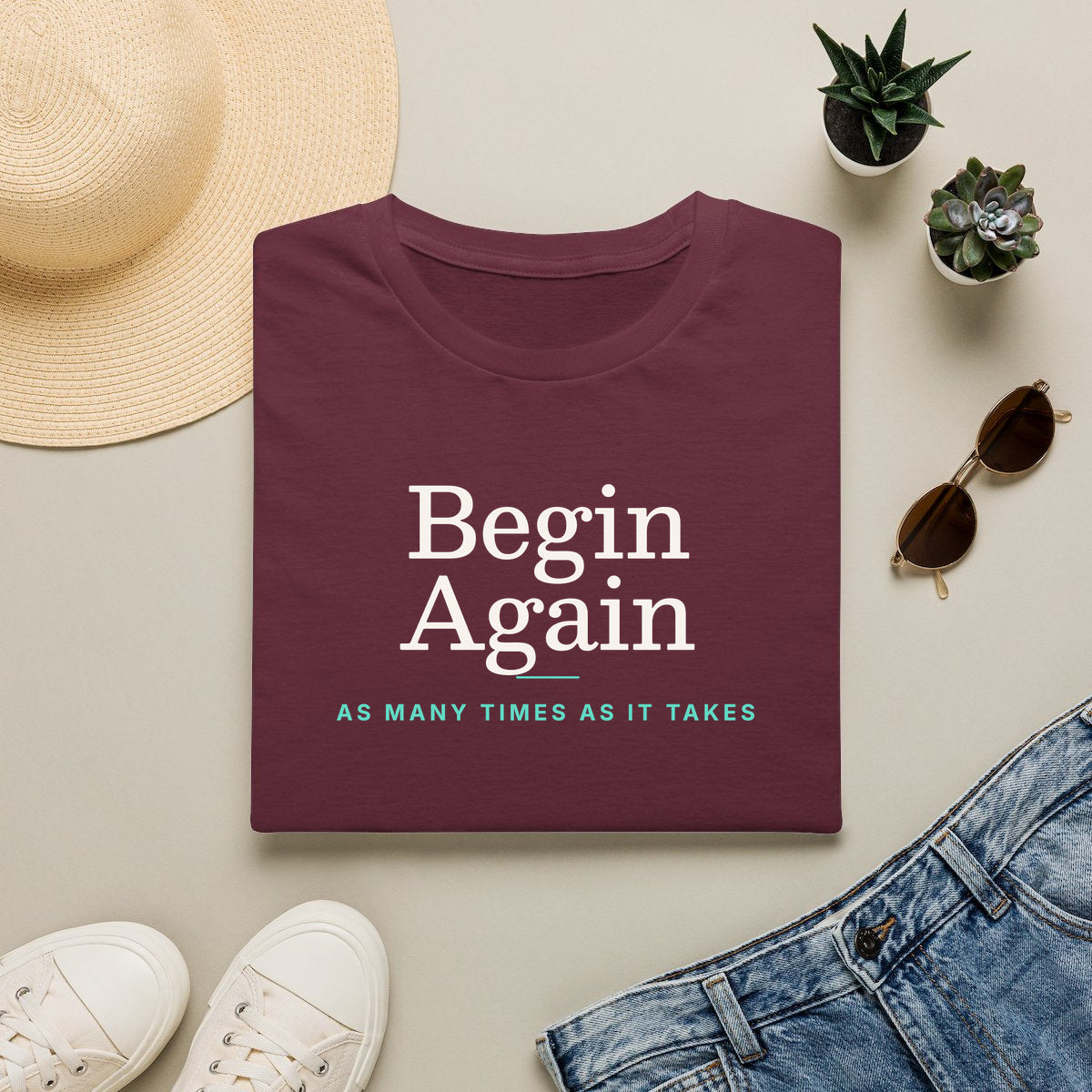 Begin Again - maroon folded