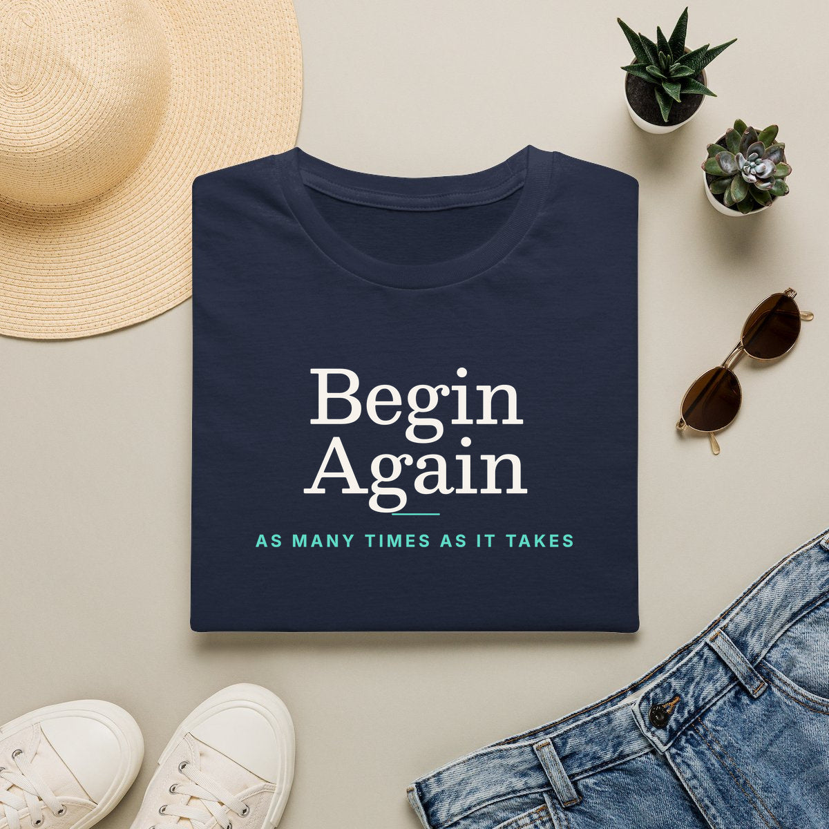 Begin Again - navy folded