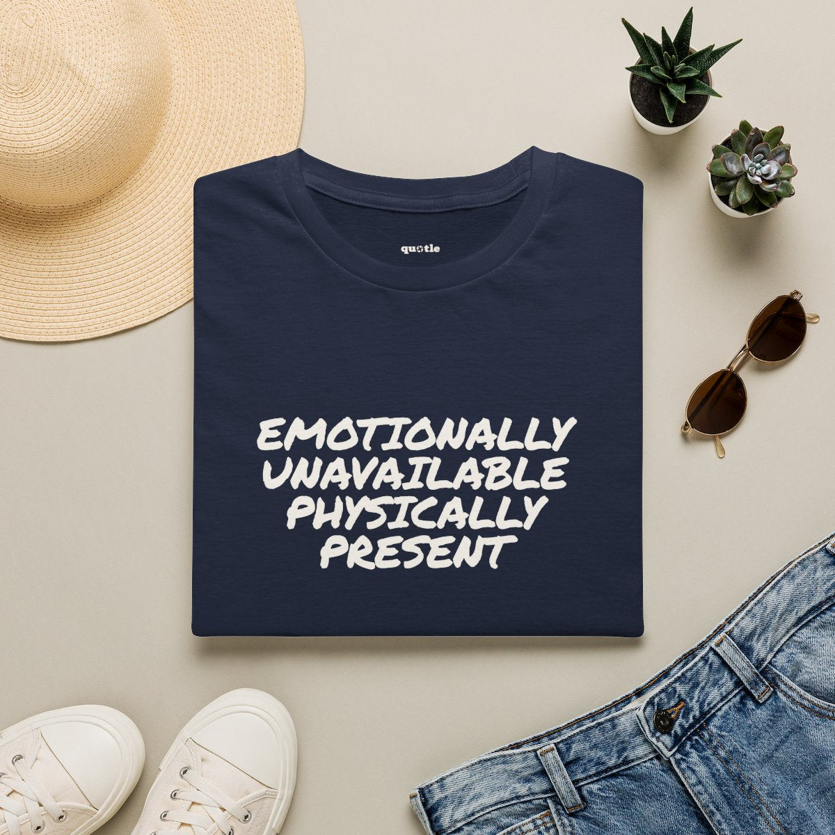 Emotionally Unavailable Physically Present - navy folded