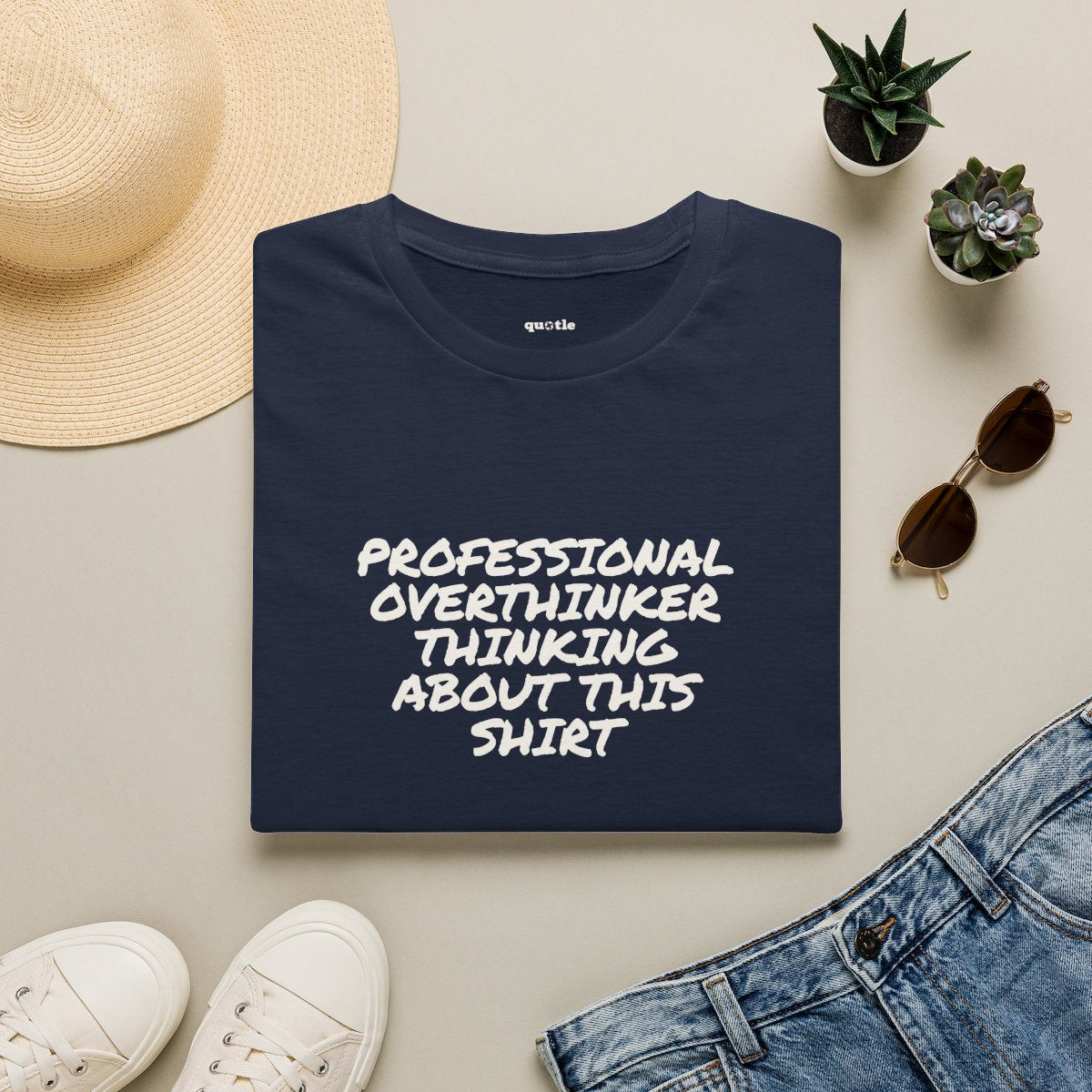 Professional Overthinker Thinking About This Shirt - navy folded