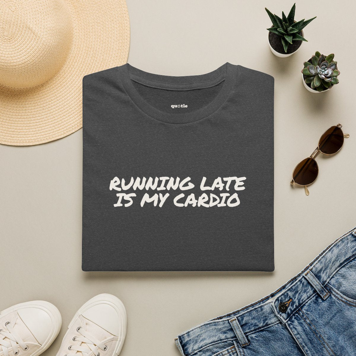 Running Late Is My Cardio - dark heather folded